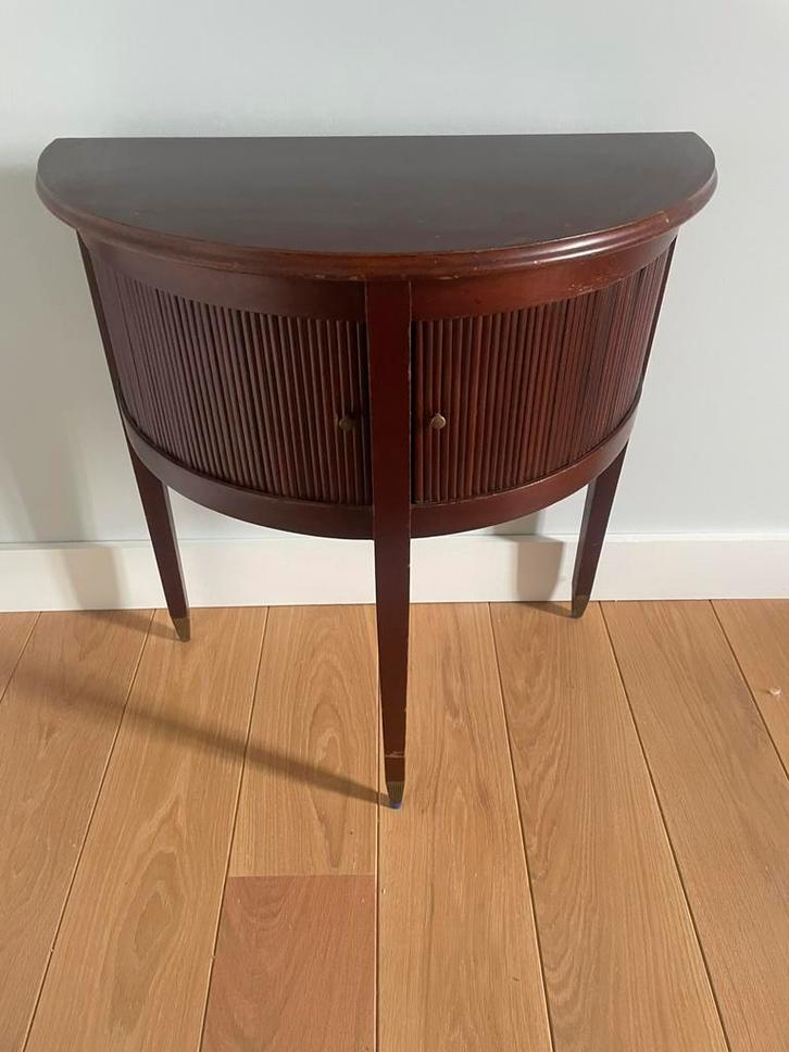 Mahonie halkastje demi lune sidetable art deco, Huis en Inrichting, Tafels | Sidetables, Zo goed als nieuw, 25 tot 50 cm, Rechthoekig