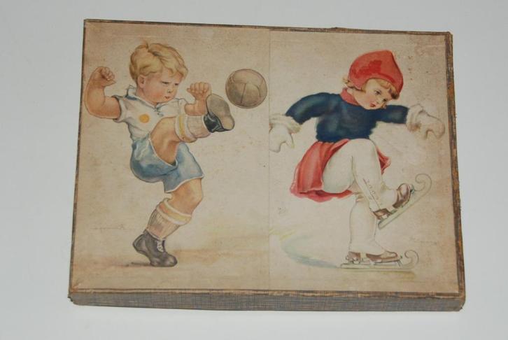 3 Antieke legpuzzels puzzels 1920 voetbal schaatsen tennis, Antiek en Kunst, Antiek | Speelgoed, Ophalen of Verzenden