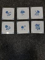 6 Vintage mooie  gave tegels met bloemen. Handgeschilderd, Ophalen of Verzenden