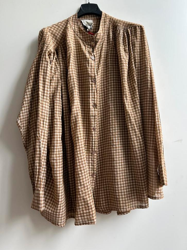 GARCONNE ruimvallende blouse camel/offwhite ruitje mt TU, Kleding | Dames, Blouses en Tunieken, Nieuw, Verzenden