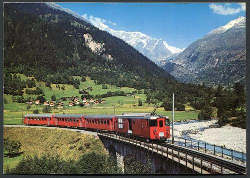 Furka - Oberalp Bahn bei Fiesch,  ins Fieschertal Wännenhorn, Verzamelen, Spoorwegen en Tramwegen, Gebruikt, Trein, Kaart of Prent