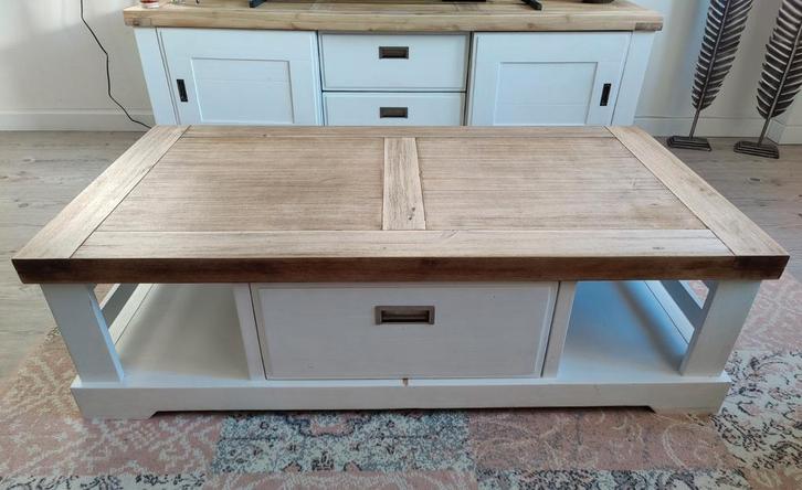 Salontafel Acaciahout met lade, Huis en Inrichting, Tafels | Salontafels, Gebruikt, Minder dan 50 cm, 50 tot 100 cm, 100 tot 150 cm