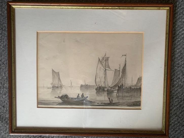 Willem Lodewijk Andreae, Vissershaven aan de Zuiderzee, Antiek en Kunst, Kunst | Tekeningen en Foto's, Ophalen of Verzenden