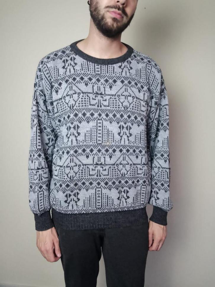 Vintage trui / sweater / grijs / small / S /print - patroon, Kleding | Heren, Truien en Vesten, Gedragen, Maat 46 (S) of kleiner
