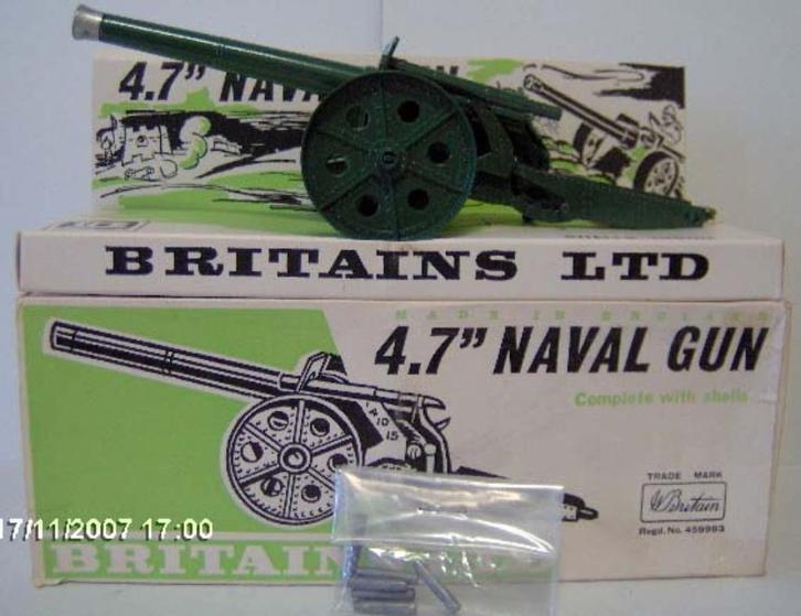 Britains 4.7 Naval Gun miniatuur kanon in doos 70er jr 1:32, Hobby en Vrije tijd, Modelauto's | 1:32, Nieuw, Overige typen, Britains
