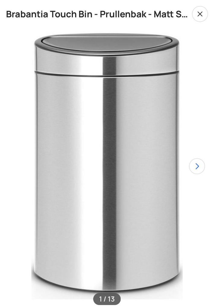 Brabantia touch bin prullenbak matt steel 40l en 3l, Gebruikt, 50 tot 75 cm, Ophalen of Verzenden, Rvs