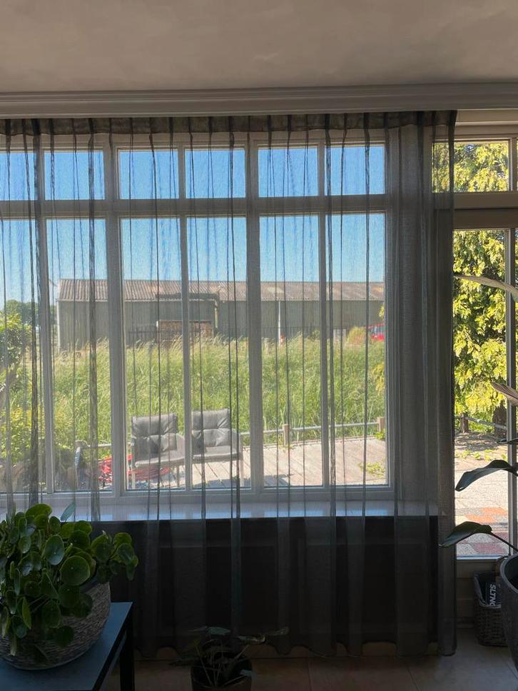 Bruin/Taupe Vitrage met Vlinderplooien - Diverse Maten, Huis en Inrichting, Stoffering | Gordijnen en Lamellen, Gebruikt, 200 cm of meer