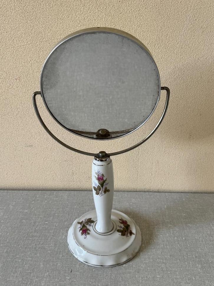 Leuk staand spiegeltje 2 verschillende vergroting porselein, Antiek en Kunst, Antiek | Spiegels, Minder dan 50 cm, Minder dan 100 cm