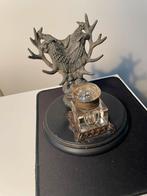 Antieke inktpot met hert en gewei – glas & spelter, Antiek en Kunst, Ophalen of Verzenden