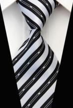 Stropdas 100% zijde handgeweven Zwart Wit design -NIEUW-, Nieuw, Met patroon, Ophalen of Verzenden, Wit