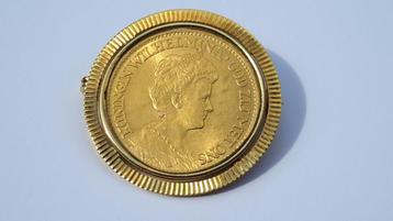 Gouden tientje Wilhelmina 1913 munt als hanger of broche beschikbaar voor biedingen