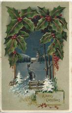 Antiek*Kerst*Goudopdruk*Kerk in Hulst passe partout*Brocante, Ophalen of Verzenden, Voor 1920, Gelopen, Feest(dag)