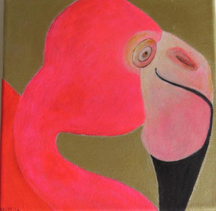schilderij Flamingo 1 20x20cm, Huis en Inrichting, Woonaccessoires | Schilderijen, Tekeningen en Foto's, Zo goed als nieuw, Schilderij