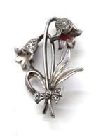 Antieke broche bluebells, grasklokje met markasieten look, Ophalen, Overige materialen, Broche