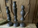 NIEUW SET van 3 grijs houten kaarsen kandelaars pinakels, Ophalen of Verzenden, Nieuw, Grijs, Hout
