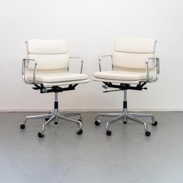 2x Vitra Eames bureaustoel EA 217 Wit Leer - Chroom beschikbaar voor biedingen