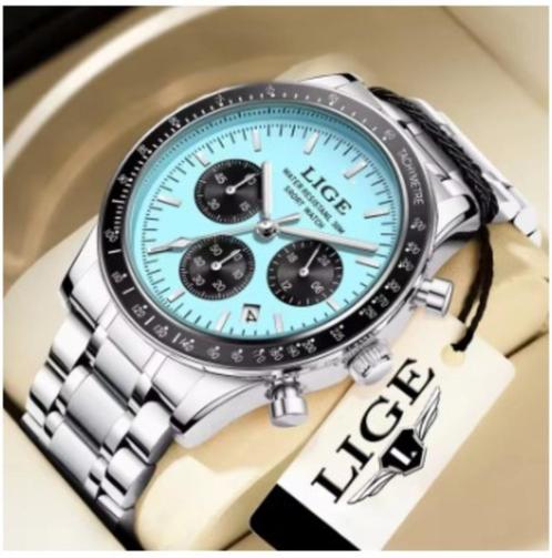 2024 LIGE Top Brand Luxury New Men Watch Quartz Man Watches, Sieraden, Tassen en Uiterlijk, Sporthorloges, Nieuw, Android, Zwart