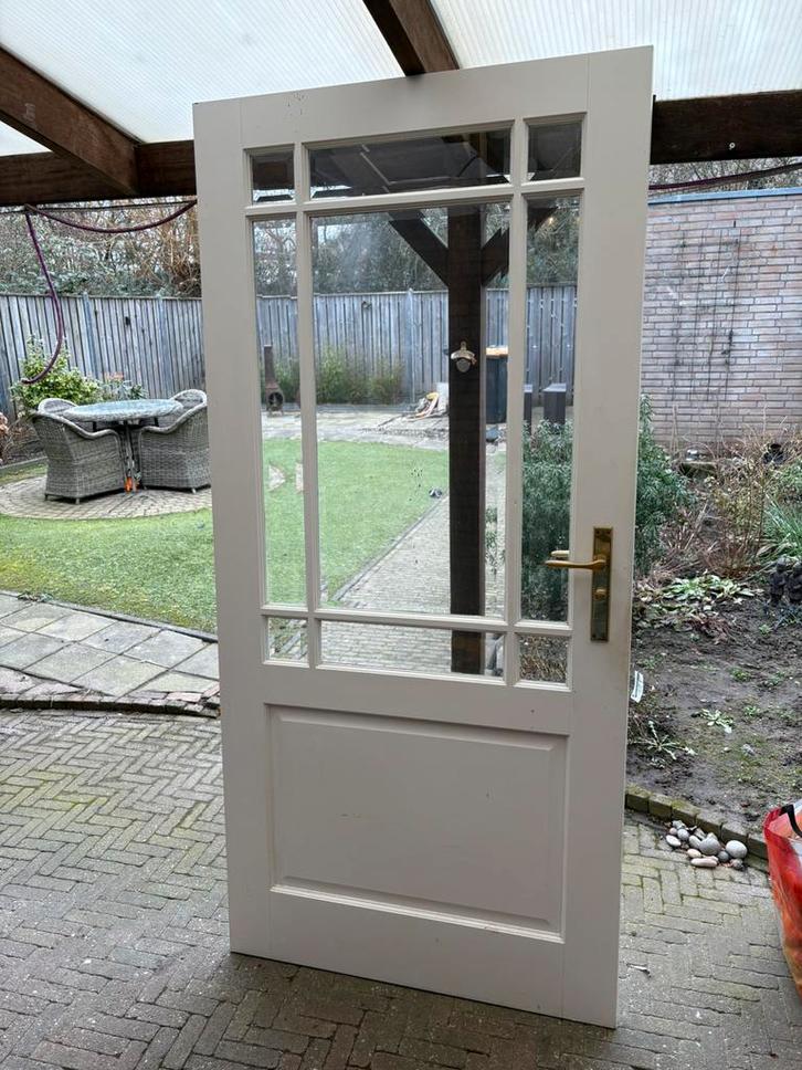 Opdek binnendeur met facetglas klassiek, Doe-het-zelf en Verbouw, Deuren en Horren, Gebruikt, Binnendeur, 200 tot 215 cm, 80 tot 100 cm