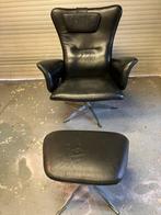 Leren Relax fauteuil met voetenbankje, Huis en Inrichting, Fauteuils, Ophalen, Gebruikt, 50 tot 75 cm, Leer