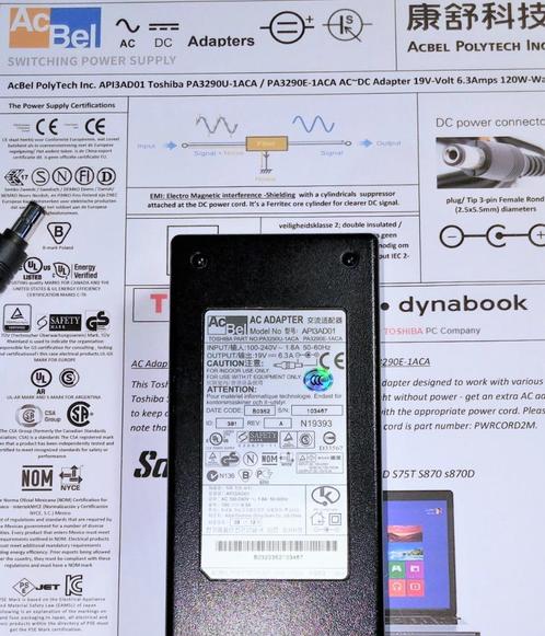 AcBel API3AD01 Toshiba PA3290U-1ACA 19V 6.3A 120W Adapter, Computers en Software, Laptop-opladers, Zo goed als nieuw, Ophalen of Verzenden