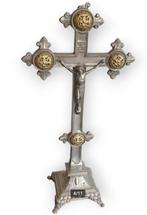 Decoratieve tinnen crucifix antiek / vintage 1102, Antiek en Kunst, Antiek | Religie, Ophalen of Verzenden