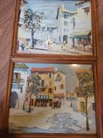 Twee Vintage Schilderijen - Stadsgezichten, Antiek en Kunst, Kunst | Schilderijen | Klassiek, Ophalen of Verzenden