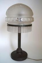 antiek tafellamp Art Deco Nouveau geslepen glas kap messing, Ophalen of Verzenden