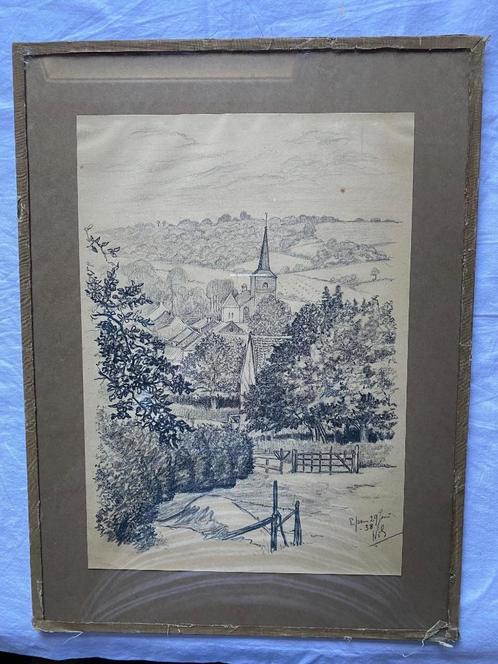 Schilderij - Gezicht op Epen -29/06/1938/ gemengde techniek, Antiek en Kunst, Kunst | Schilderijen | Klassiek, Ophalen of Verzenden