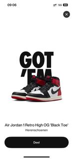 Air Jordan 1 Black toe maat 42 (Deadstock), Ophalen of Verzenden, Nieuw, Zwart