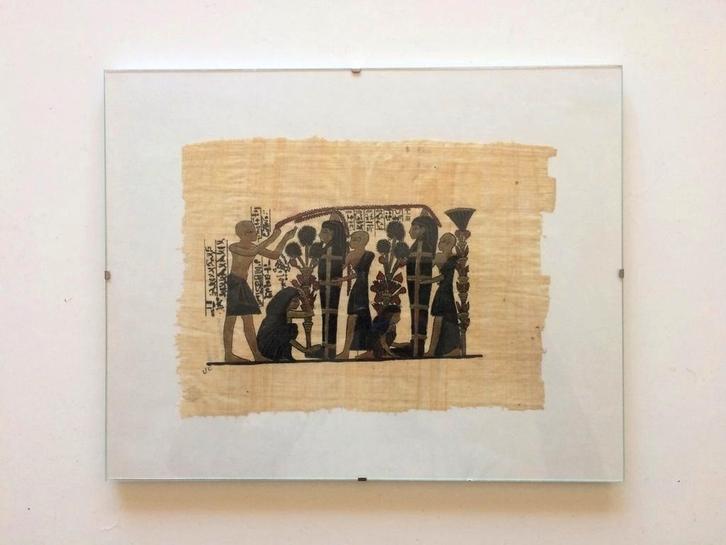 Ingelijst Papyrus ' Begrafenisrite ' ( 24 x 30 ) NIEUW !, Antiek en Kunst, Kunst | Niet-Westerse kunst, Ophalen of Verzenden