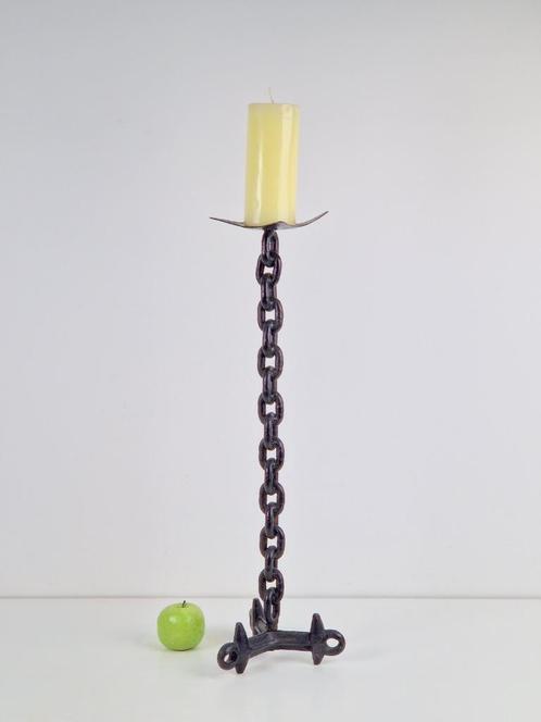 Vintage brutalist vloer kandelaar ketting mid century 1960, Huis en Inrichting, Woonaccessoires | Kandelaars en Kaarsen, Gebruikt