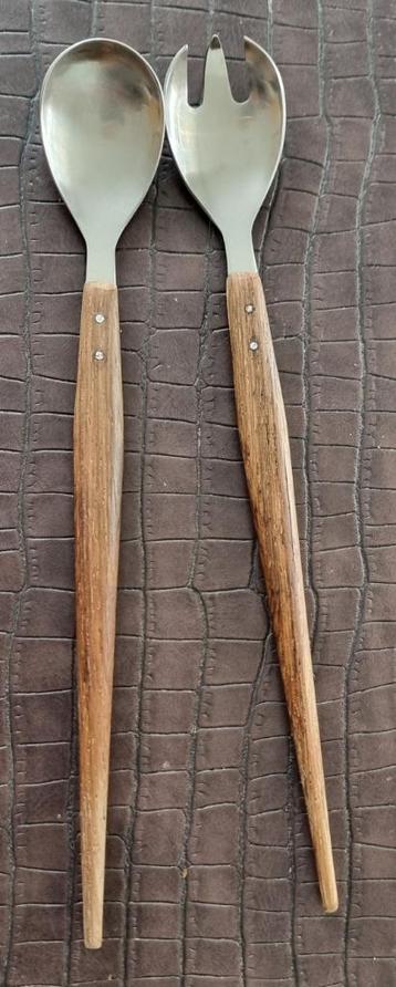 Midcentury Denmark teak/rvs saladebestek Hepe beschikbaar voor biedingen