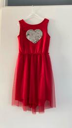 Rode jurk met pailletten glitter hart maat 146/ 152, Meisje, Ophalen of Verzenden, Zo goed als nieuw, Jurk of Rok