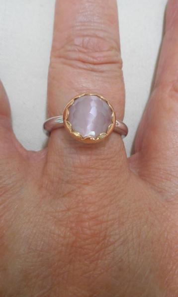 Zilveren Ti Sento bicolor ring roze steen maat 17.75 nr.325 beschikbaar voor biedingen