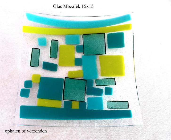 Glas Mozaïek Schaaltje rechthoekig 15 x 15 cm Vintage, Antiek en Kunst, Antiek | Glas en Kristal, Ophalen