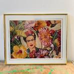 Frida Kahlo / kunstwerk / gobelin stof bloem/ messing goud /, Antiek en Kunst, Ophalen of Verzenden