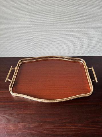 Vintage Italiaans Houten Dienblad met Messing Rand, Serveren beschikbaar voor biedingen