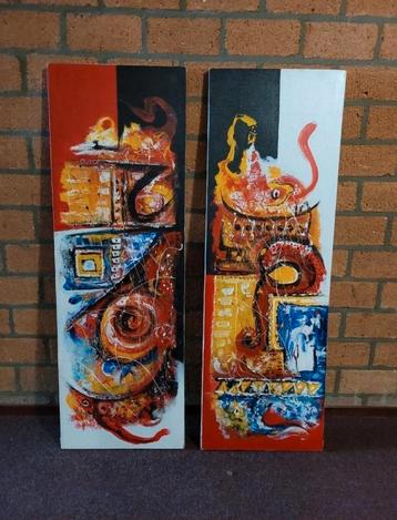  Origineel Abstract Tweeluik rood, geel, oranje– Gesigneerd  beschikbaar voor biedingen