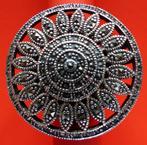 Prachtige Super Grote Ronde Zilveren Ring met Markasietjes, Verzenden, Zilver, Ring