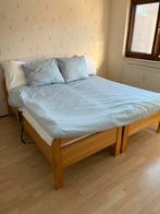 Houten tweepersoonsbed met verstelbare eigenschappen, Huis en Inrichting, Slaapkamer | Bedden, Ophalen, Verstelbaar, Bruin, Tweepersoons