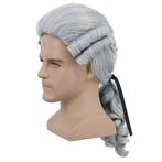 Historische Barok Rococo Mozart pruik zilvergrijs met staart, Verzenden, Nieuw, Pruik of Haarverlenging