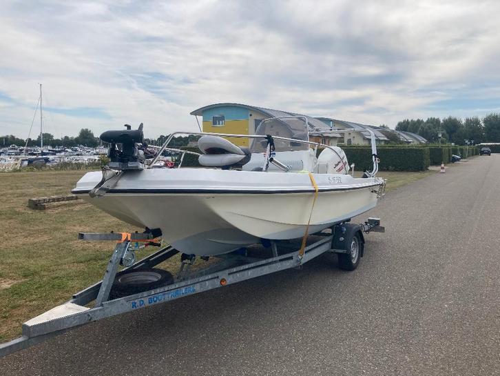 Mooie allround console boot, Watersport en Boten, Vis- en Consoleboten, Gebruikt, 10 tot 30 pk, 3 tot 6 meter, Benzine, Buitenboordmotor