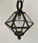 Vintage Franse koperen hal lamp met helder glas, Ophalen of Verzenden, Gebruikt, Glas, Minder dan 50 cm