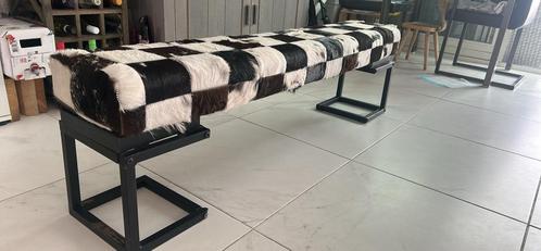 Bankje 160 cm echt geitenleer zwart, Huis en Inrichting, Stoelen, Zo goed als nieuw, Stof, Zwart, Ophalen