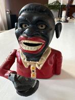 Antieke Gietijzeren Mechanische Spaarpot - Jolly Man Bank, Ophalen of Verzenden, Gebruikt, Metaal of Blik, Overige thema's