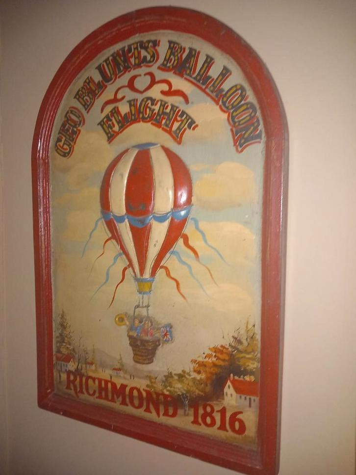 Oude reclamebord/pubbord de Geo Blunts Balloon Flight, Antiek en Kunst, Kunst | Schilderijen | Klassiek, Ophalen of Verzenden