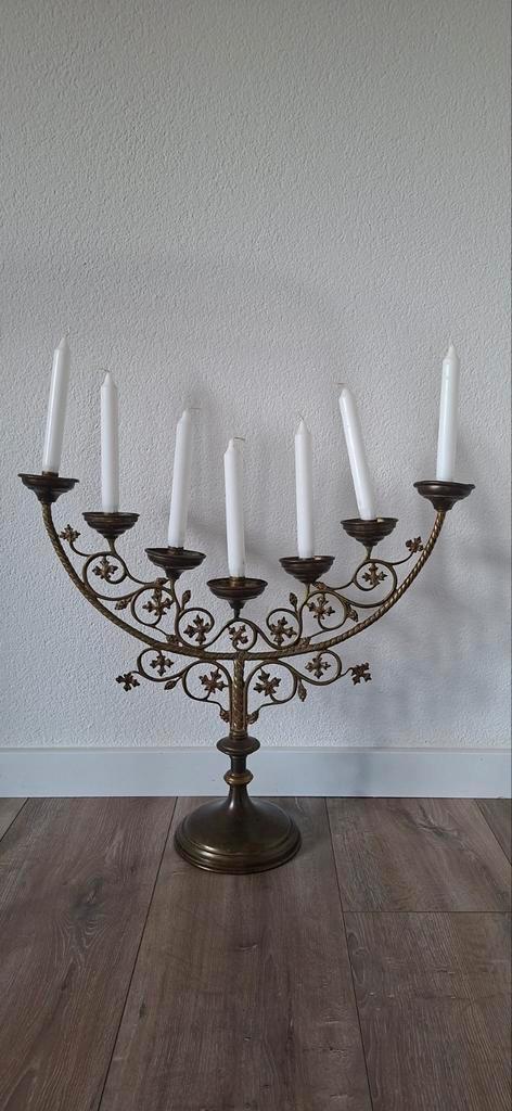 Antieke 7-armige Kandelaar, Huis en Inrichting, Woonaccessoires | Kandelaars en Kaarsen, Gebruikt, Kandelaar, 25 tot 50 cm, Brons of Koper