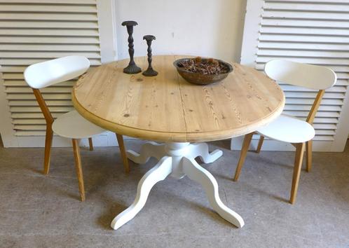 Prachtige witte landelijke ronde uitschuifbare tafel, Huis en Inrichting, Tafels | Eettafels, Zo goed als nieuw, 100 tot 150 cm