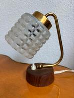 Jaren ‘60 (tafel) lamp nachtlamp 19 cm glas hout, Ophalen of Verzenden
