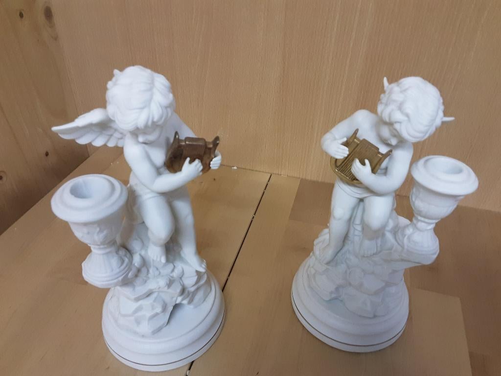 2 prachtige kandelaars "Amorini Di Pompei", Overige materialen, ., Wit, Ophalen of Verzenden